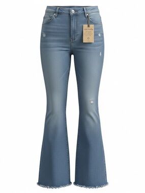 Democracy Light Blue High-Rise Flare Jeans with Frayed Hem